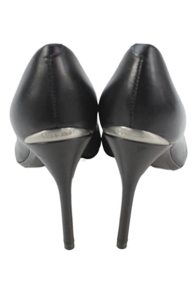 Calvin Klein Womens Leather Pointed Toe Pump High Heels Black Size 8.5