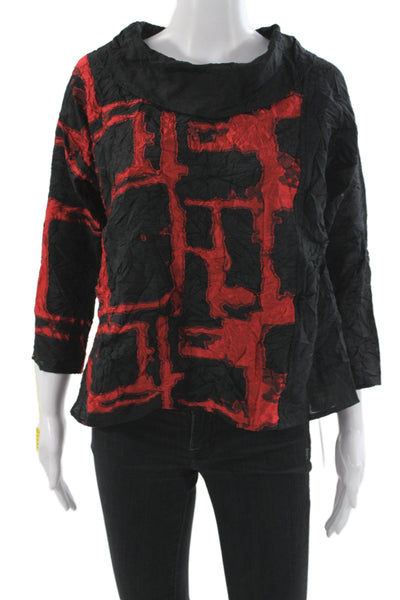 Sydney Women Tunic Blouse Black Cowl Neck 3/4 Sleeve Geometric Size XS