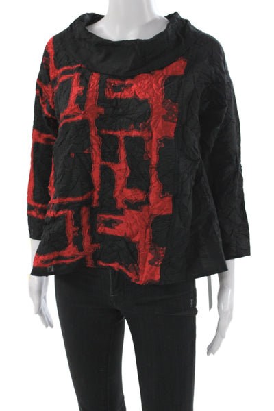 Sydney Women Tunic Blouse Black Cowl Neck 3/4 Sleeve Geometric Size XS