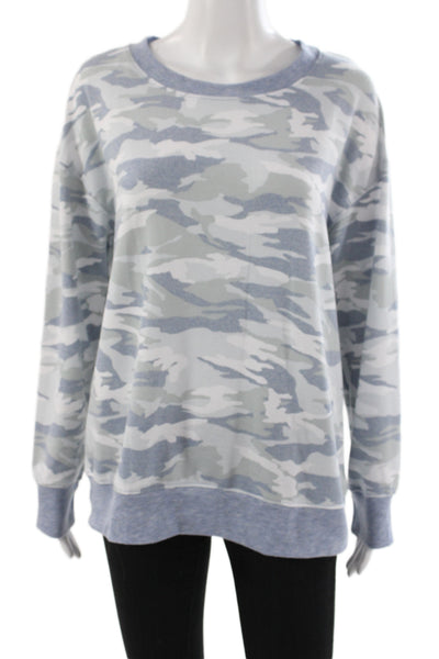 Splendid Women Camo Pullover Crew Neck Long Sleeve Blue Size L