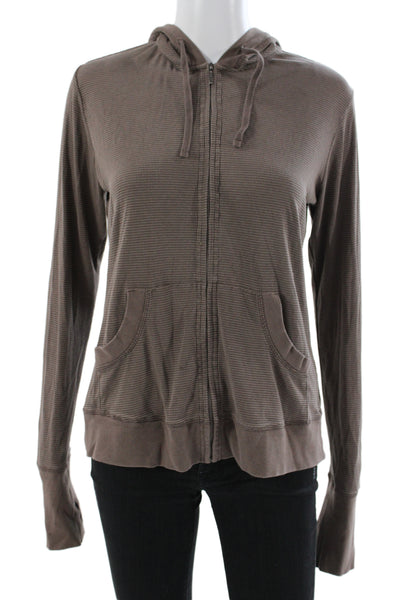 Patagonia Womens Full Zip Hoodie Brown Striped High Neck Size L