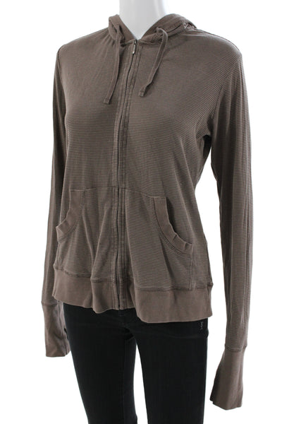 Patagonia Womens Full Zip Hoodie Brown Striped High Neck Size L