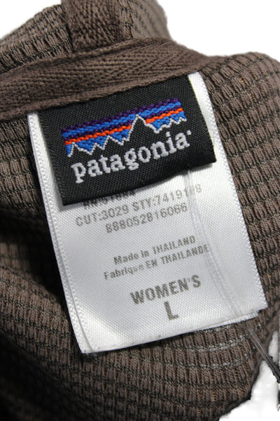 Patagonia Womens Full Zip Hoodie Brown Striped High Neck Size L