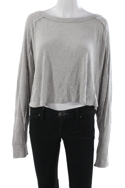 Altar'D State Womens Cropped Gray Scoop Neck Long Sleeve T-Shirt Size M