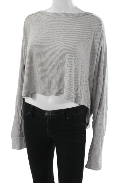 Altar'D State Womens Cropped Gray Scoop Neck Long Sleeve T-Shirt Size M