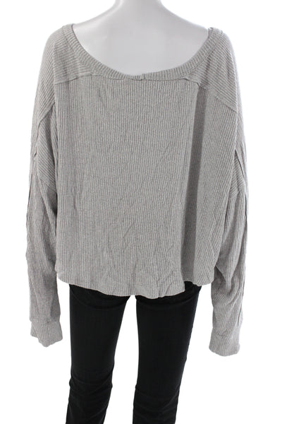 Altar'D State Womens Cropped Gray Scoop Neck Long Sleeve T-Shirt Size M