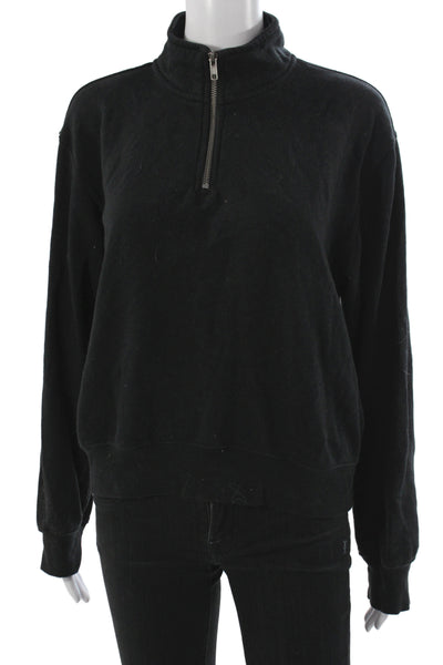 Z Supply Women Mock Neck Pullover Zip Long Sleeve Black Size M