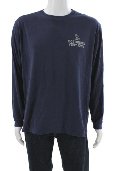 Octobers Very Own Mens Blue Basic Long Sleeve Graphic Cotton T-Shirt Size XL