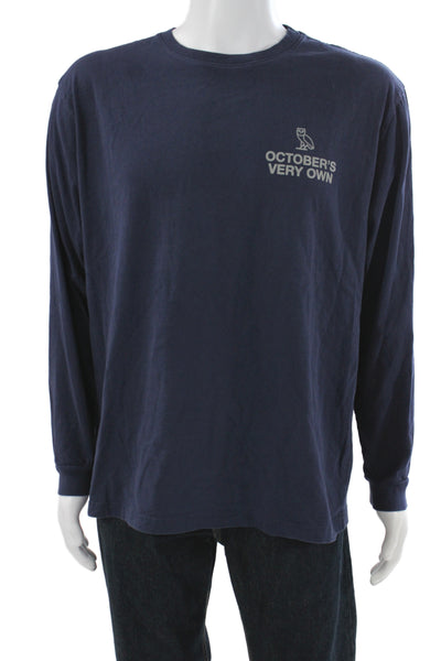 Octobers Very Own Mens Blue Basic Long Sleeve Graphic Cotton T-Shirt Size XL