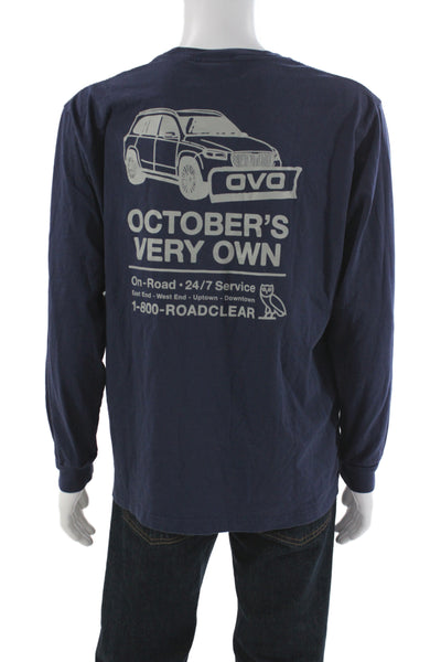 Octobers Very Own Mens Blue Basic Long Sleeve Graphic Cotton T-Shirt Size XL