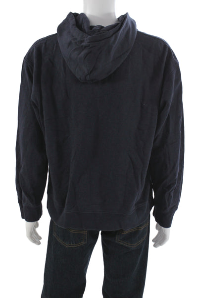 Saturdays NYC Mens Pullover Hoodie Blue Graphic Cotton Drawstring Size L