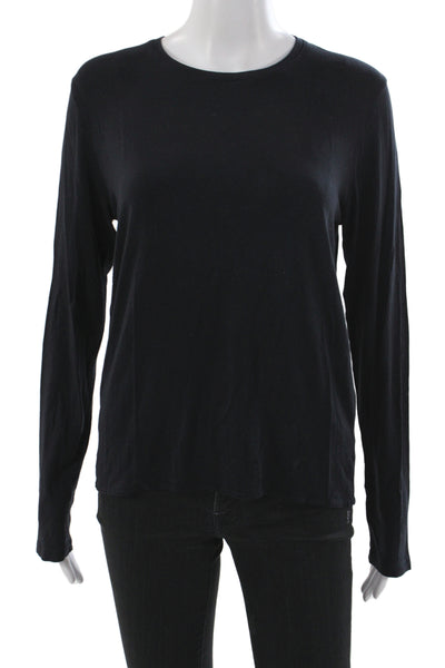 Majestic Filatures Womens Basic Black Viscose Crew Neck Long Sleeve Tee Size 2