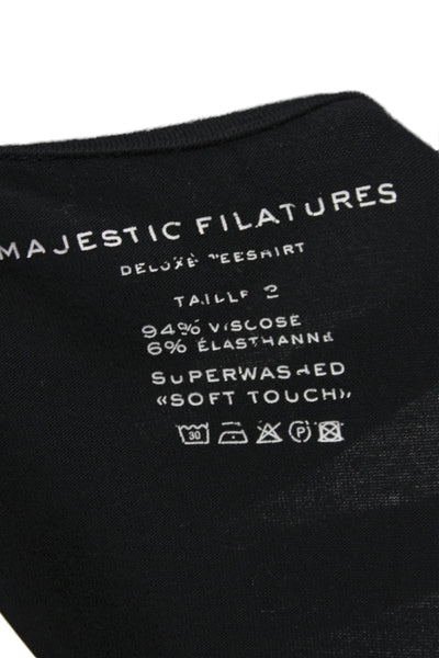 Majestic Filatures Womens Basic Black Viscose Crew Neck Long Sleeve Tee Size 2
