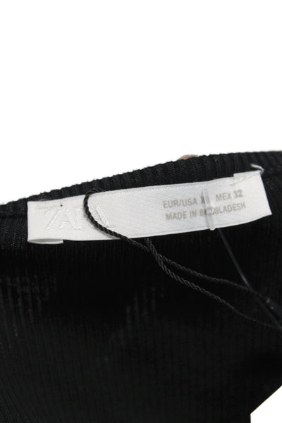 Zara Womens Basic Black Long Sleeve T-Shirt Crew Neck 95% Cotton Size XL
