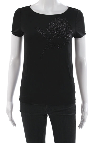 Giorgio Armani Womens Black Floral Jersey T-Shirt Short Sleeve Size 6
