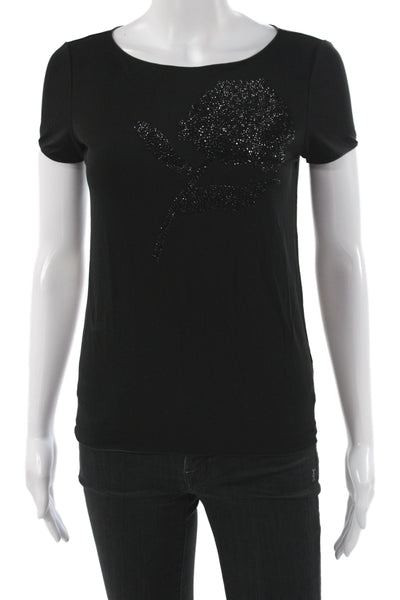 Giorgio Armani Womens Black Floral Jersey T-Shirt Short Sleeve Size 6
