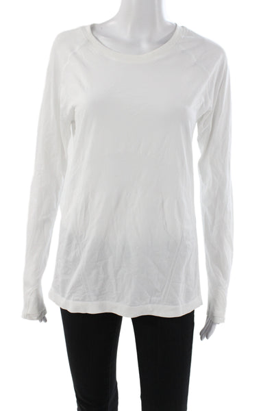 Athleta Womens Crew Neck Textured Long Sleeve Active Top White Size Large