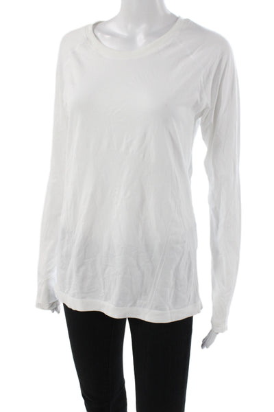 Athleta Womens Crew Neck Textured Long Sleeve Active Top White Size Large