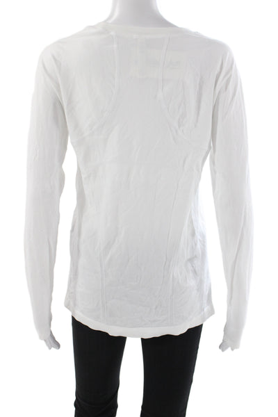 Athleta Womens Crew Neck Textured Long Sleeve Active Top White Size Large