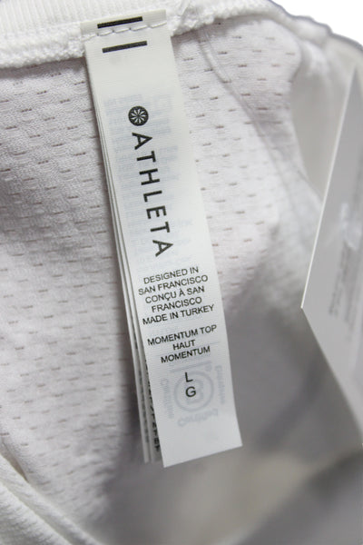 Athleta Womens Crew Neck Textured Long Sleeve Active Top White Size Large