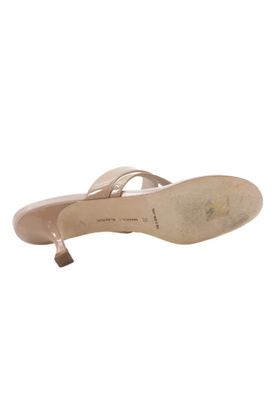 Manolo Blahnik Womens Shiny Leather Slip On Heels Sandals Shoes Nude Size 8