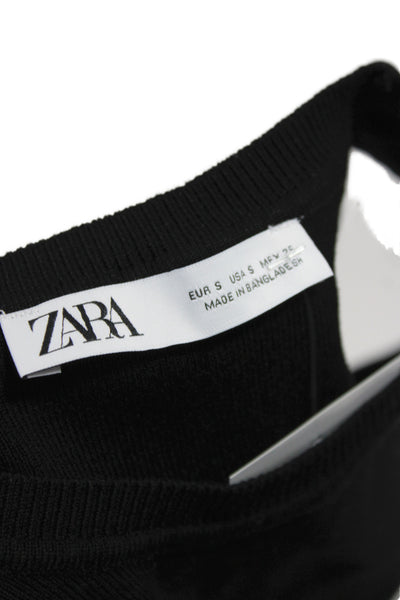 Zara Women Black Basic Tank Sleeveless Crew Neck Top Size S