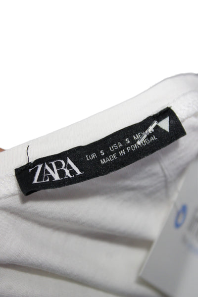 Zara Women Basic T-Shirt White Cotton Crew Neck Short Sleeve Size S