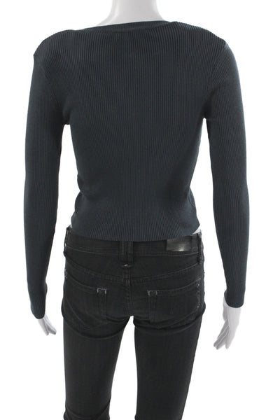 Zara Women Basic Blouse Black Long Sleeve Crew Neck Viscose Size S