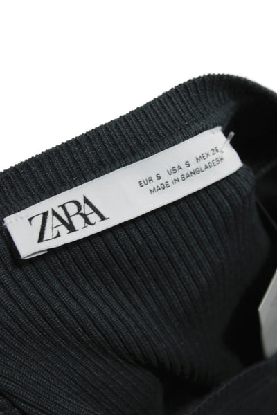 Zara Women Basic Blouse Black Long Sleeve Crew Neck Viscose Size S