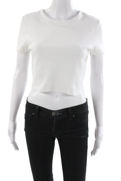 Zara Women White Basic Crew Neck 98% Cotton Short Sleeve T-Shirt Size L