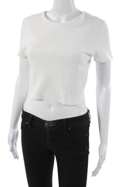 Zara Women White Basic Crew Neck 98% Cotton Short Sleeve T-Shirt Size L