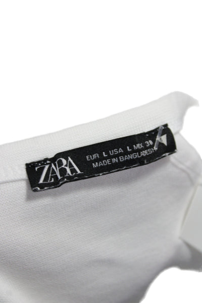 Zara Women White Basic Crew Neck 98% Cotton Short Sleeve T-Shirt Size L