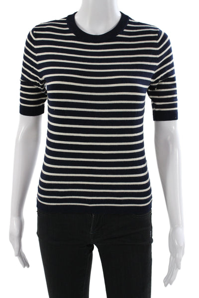 Zara Womens Pullover Striped Crew Neck Sweater Short Sleeve Blue Size S