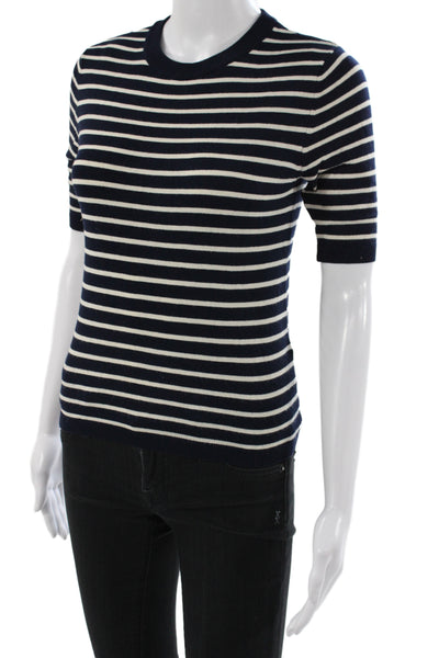 Zara Womens Pullover Striped Crew Neck Sweater Short Sleeve Blue Size S
