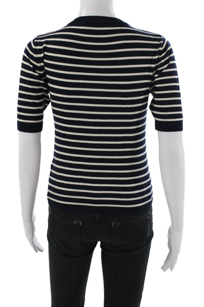 Zara Womens Pullover Striped Crew Neck Sweater Short Sleeve Blue Size S