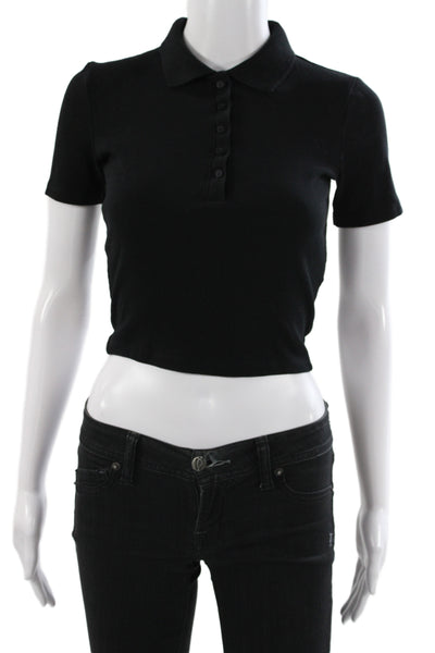 Zara Women Cropped Collared Polo Short Sleeve Black Top Size M