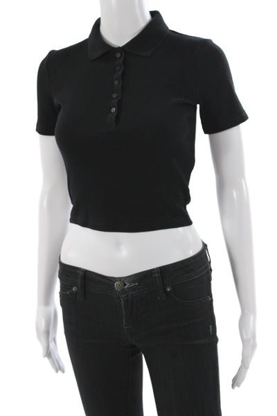 Zara Women Cropped Collared Polo Short Sleeve Black Top Size M