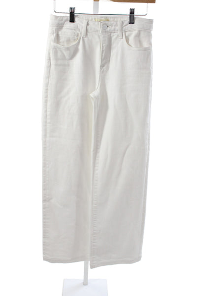 L'Agence Women Wide-Leg White Cotton Mid-Rise Jeans Inseam 29 Size 26