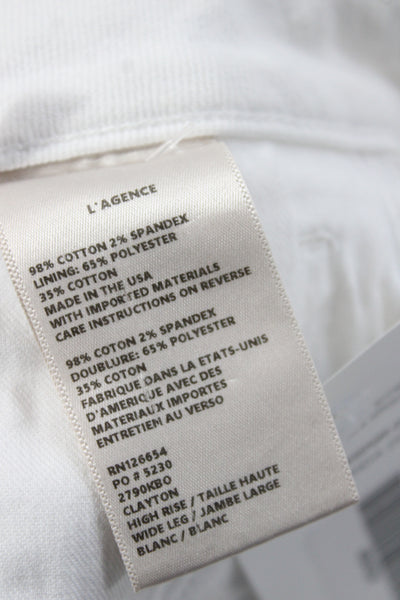 L'Agence Women Wide-Leg White Cotton Mid-Rise Jeans Inseam 29 Size 26
