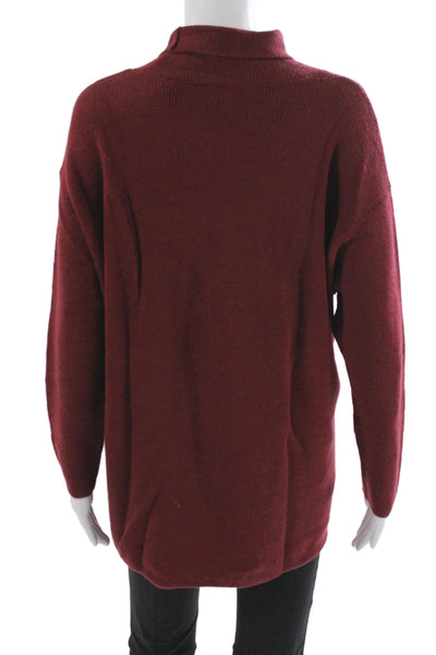 Eileen Fisher Women Red Merino Wool Mock Neck Pullover Sweater Size L