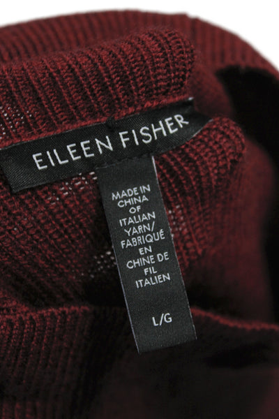 Eileen Fisher Women Red Merino Wool Mock Neck Pullover Sweater Size L