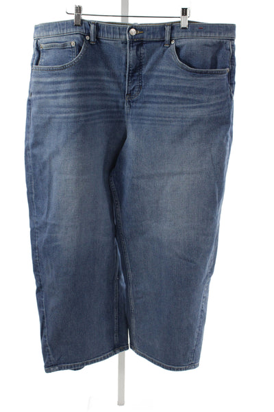 Spanx Women Cropped Jeans Blue High Rise Cotton Blend Button Inseam 24 Size 3X