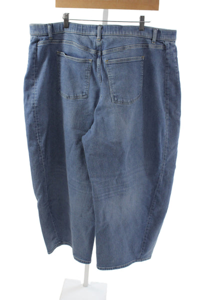 Spanx Women Cropped Jeans Blue High Rise Cotton Blend Button Inseam 24 Size 3X