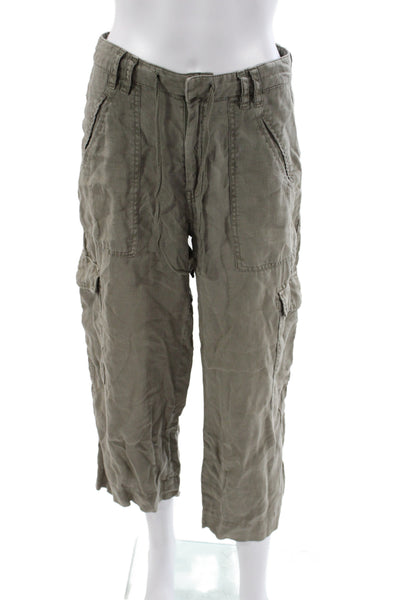 Joie Womens Capri Cargo Pants Green Linen Button Size 0