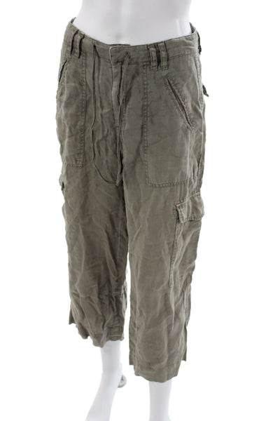 Joie Womens Capri Cargo Pants Green Linen Button Size 0