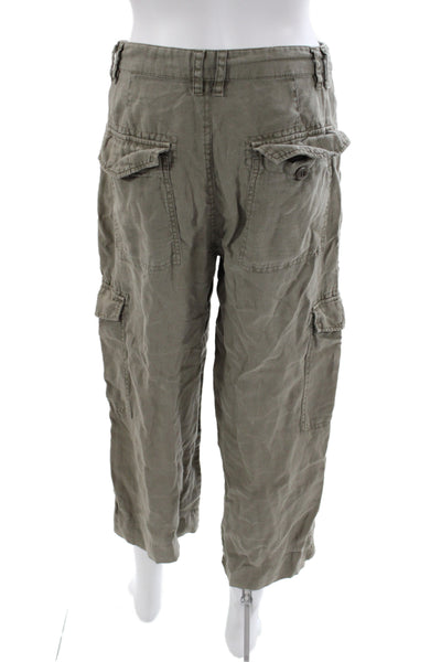 Joie Womens Capri Cargo Pants Green Linen Button Size 0