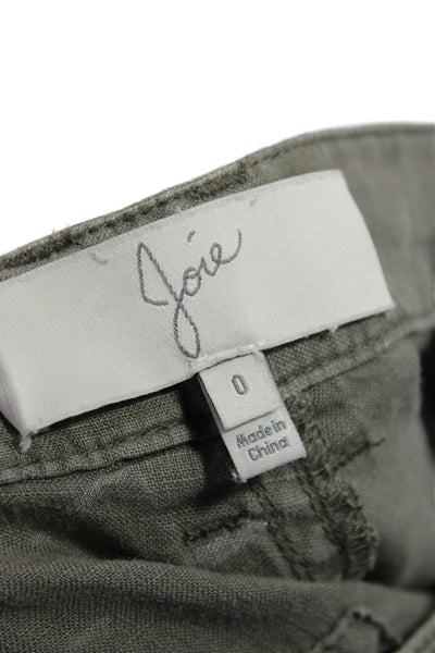 Joie Womens Capri Cargo Pants Green Linen Button Size 0
