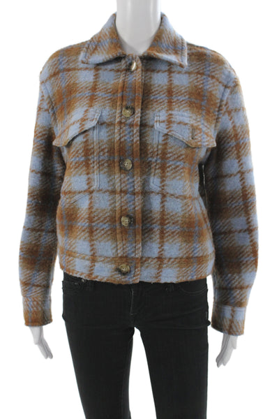 Wilfred Free Womens Blue Plaid Wool Basic Jacket Collared Button Size XS