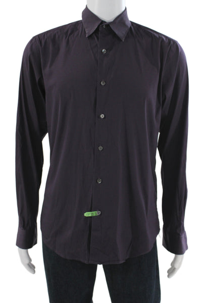 Theory Mens Long Sleeves Button Down Sylvain Wealth Shirt Purple Size Medium
