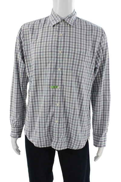 J Crew Mens Plaid Classic Fit Button Down Shirt Blue Cotton Size Medium